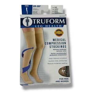 Truform Thigh High Compression Stockings 20-30 mmHg Firm Support Beige 8868 Sz L